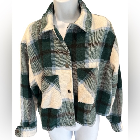 For The Republic Jackets & Blazers - For The Republic Women’s Plaid Jacket - Green and White
